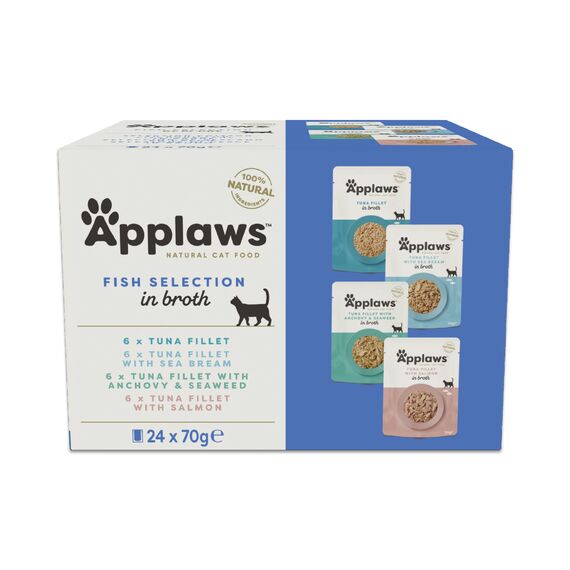 APPLAWS Fish Selection in Broth Multipak mix smaków z rybami w saszetkach w bulionie dla kota 24x70g 